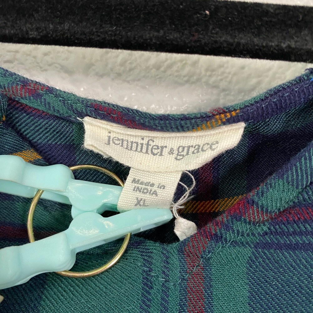 Green Tartan Blouse XL Plaid Outlander Casual Cottagecore Cabincore Ruffle - Picture 3 of 8
